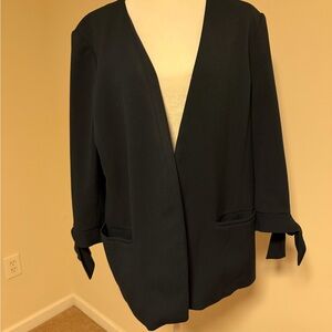 Ann Taylor Factory 16 Open-Front Women's Navy Blazer Jacket with Tie Cuffs